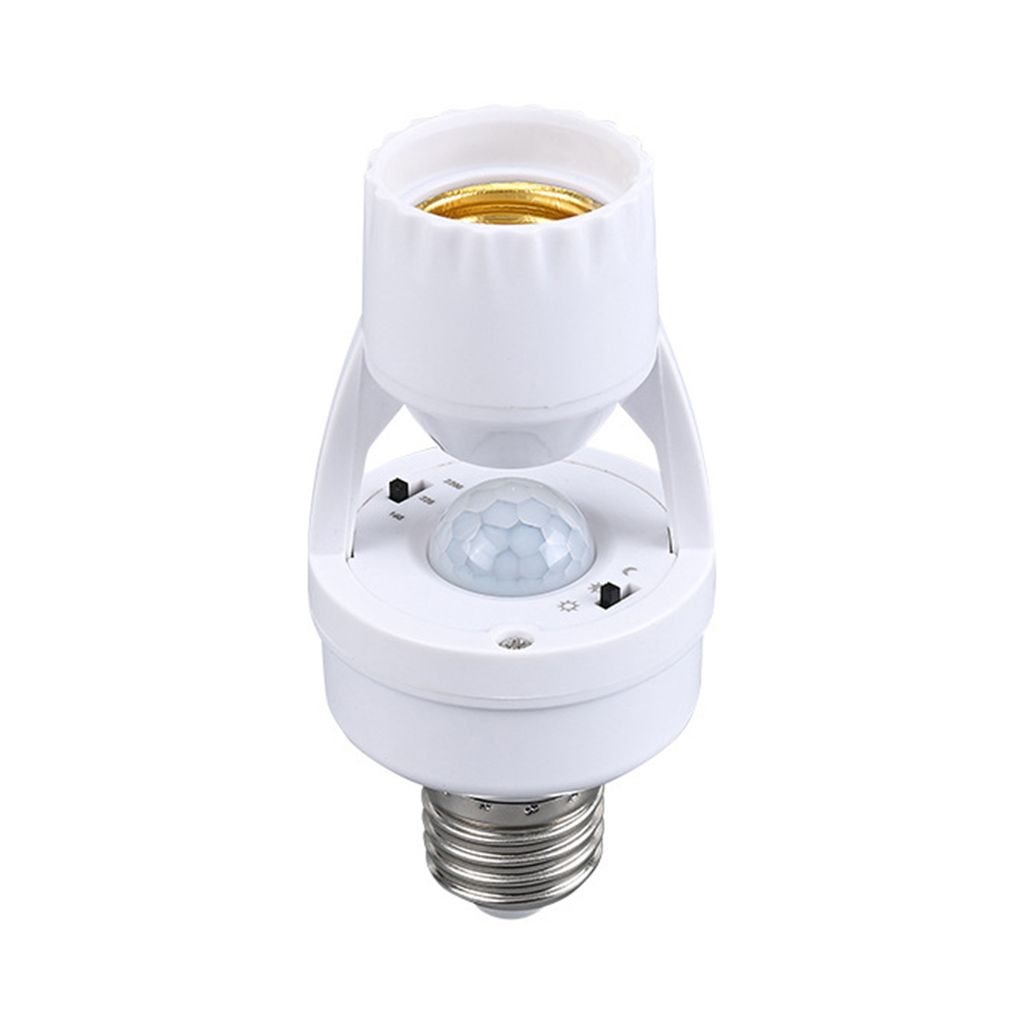 A white lamp socket adapter with a motion sensor.