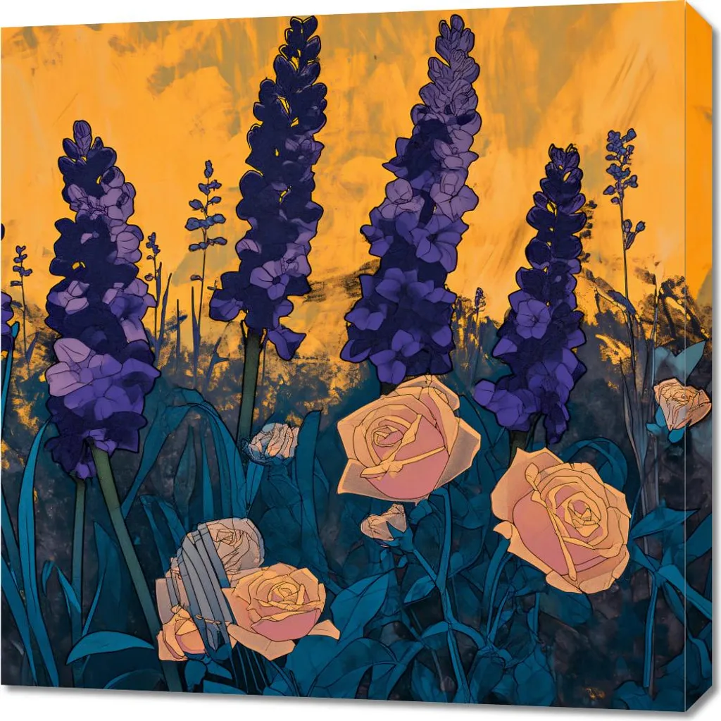 Tableau Jardin Doré 70x70 cm - Décoration Murale Florale Style Moderne