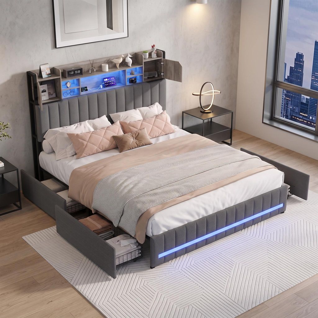 INONEFT Polsterbett 140x200cm mit USB, Bett mit Stauraum Produktbild 