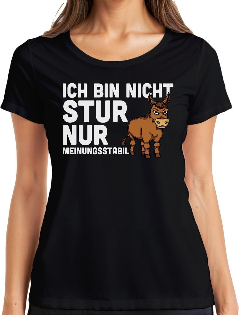 Nicht stur nur meinungsstabil lustiger esel spruch humor geschenk Damen T-Shirt, Schwarz, XXL