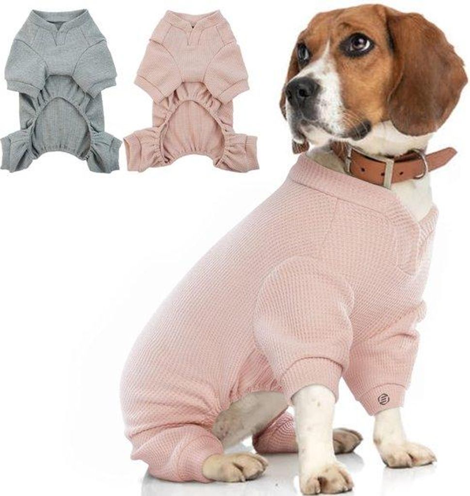 Fleece Hundebademantel mit kurzen Ärmeln, hoher Bauchöffnung, elastisch, für Genesung und Wärme