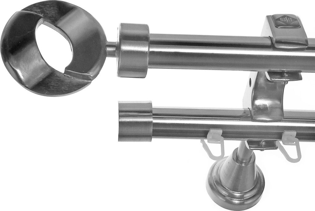 Rohr + Innenlauf Edelstahl Look Gardinenstange Ø 20mm Wandträger 2-läufig zweiläufig Wandbefestigung Ring H60 E83E30 RI