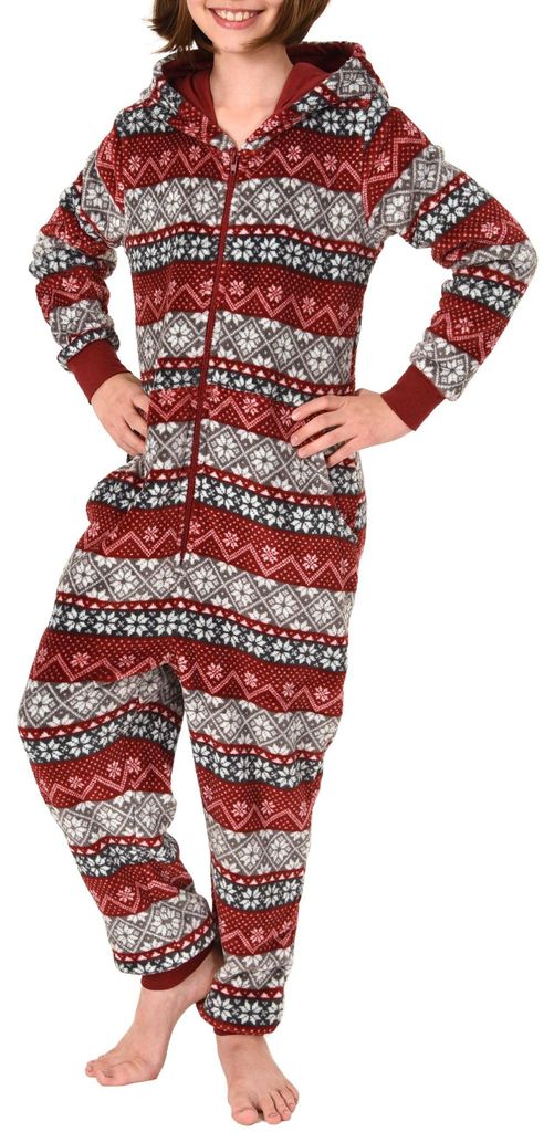 Mädchen Jumpsuit Overall Schlafanzug Pyjama langarm - Norwegermotiv - 291 467 97 959 ; rot , 152