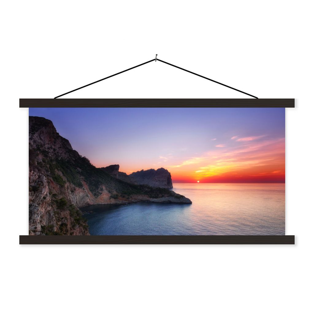 MuchoWow Textilposter Meer - Felsen - Berge - Natur 150x75 cm mit schwarzem Rahmen - Posterleiste