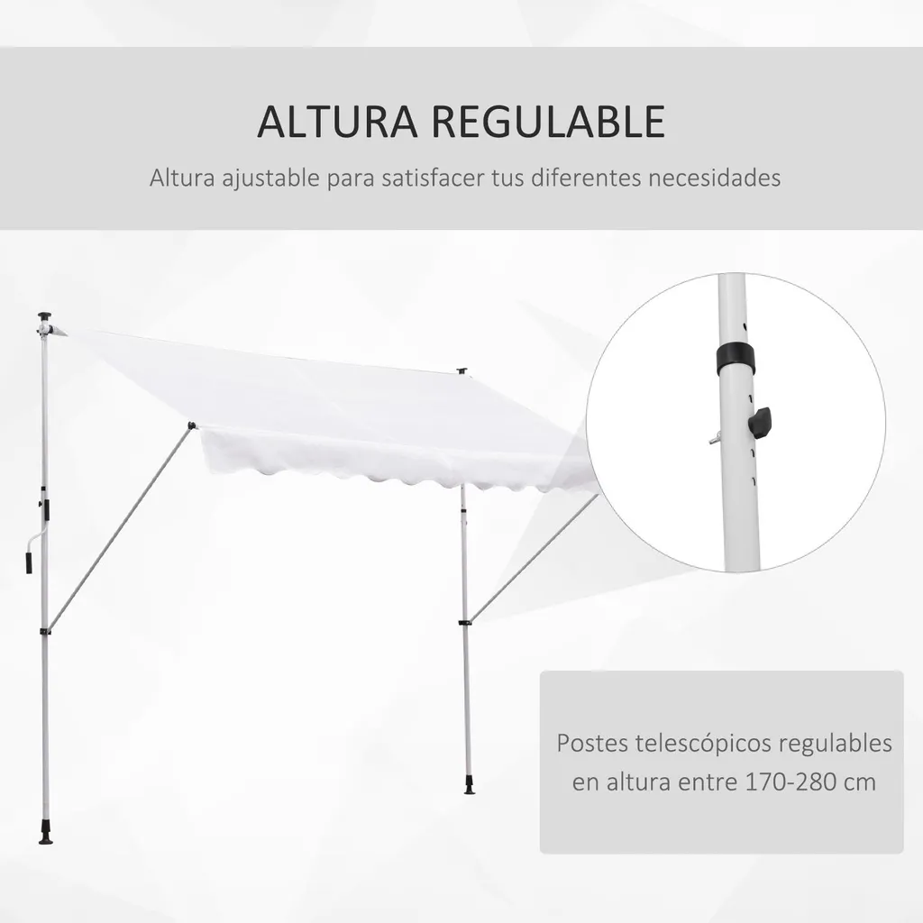 Store banne manuel rétractable 170-280 cm en polyester imperméable - 5