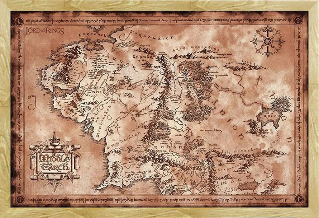 Il Signore degli Anelli - Poster - Mappa + cornice intercambiabile, Shinsuke® Maxi MDF faggio, pannello acrilico