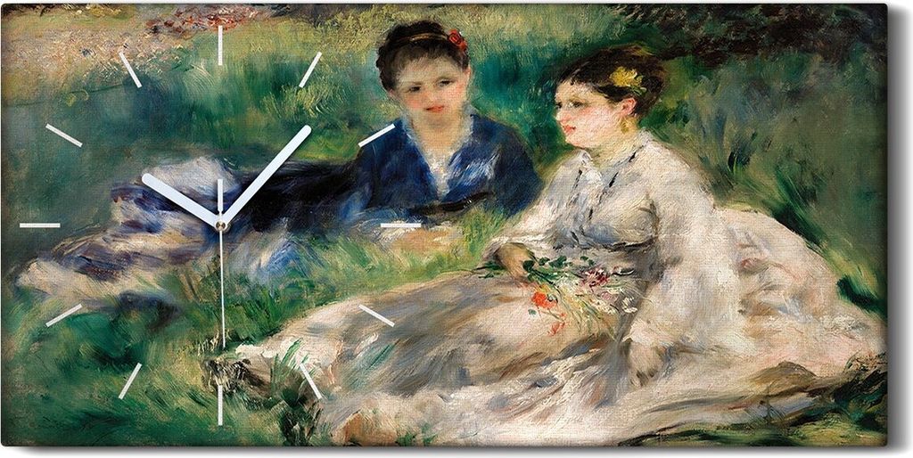 Wandbild Leinwand Bilder mit Uhr 60x30 Malerei Frauen Mädchen Wiesen Kunst - weiße Hände