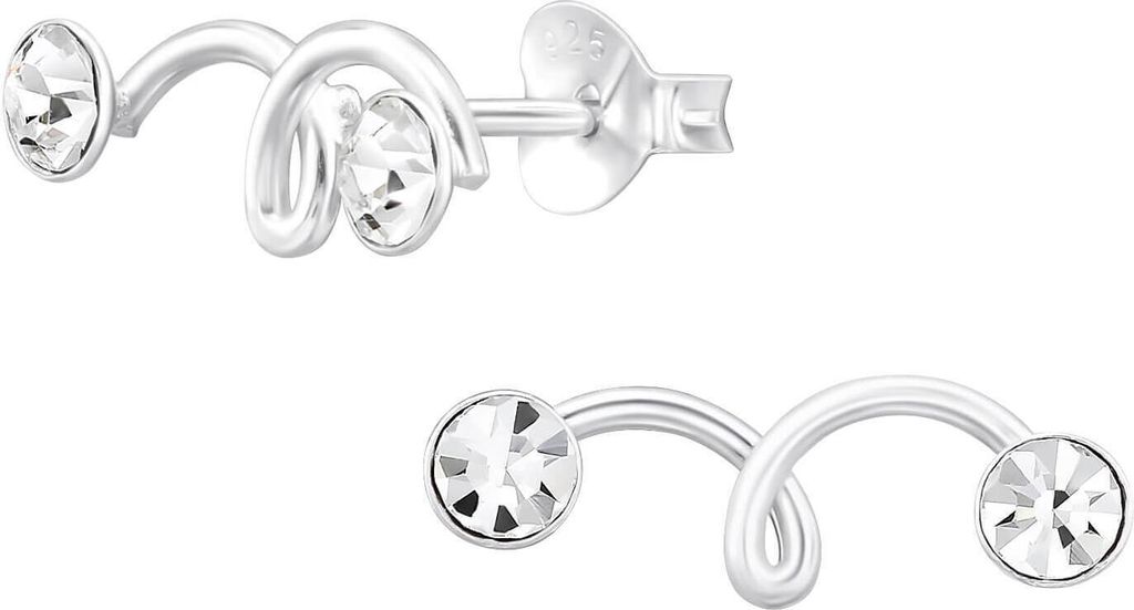 Ear Climber Ohrringe Ohrstecker 925 Sterling Silber vergoldet mit Kristallen Material - Silber