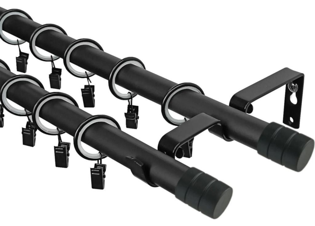 LOFT Doppelte Gardinenstange 19 mm Länge 320 cm Schwarz Vorhangstange 2-läufig Komplettset mit Halterungen Ringen Galvanisiertes Metall