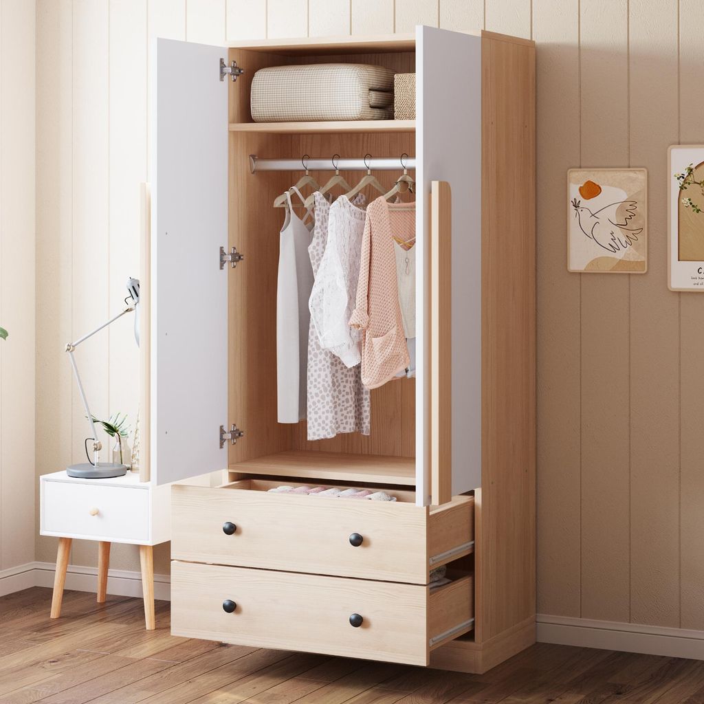 Flieks Armoire penderie avec 2 tiroirs et 2 portes, armoire Image du produit 