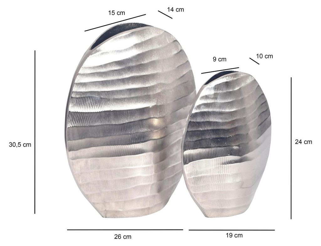 Lot de 2 vases décoratifs FineBuy en aluminium argenté, Image du produit 