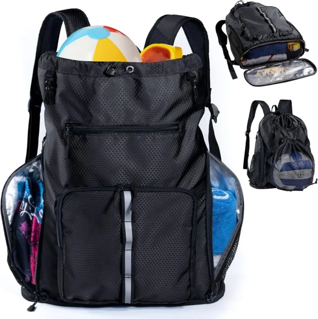Sac à dos noir imperméable ultra léger avec cordon de serrage robuste