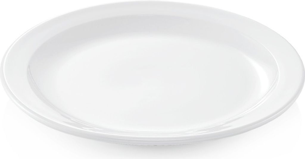 6x Flacher Teller Ø 25,5 cm mit schmaler Fahne weiß, Porzellan