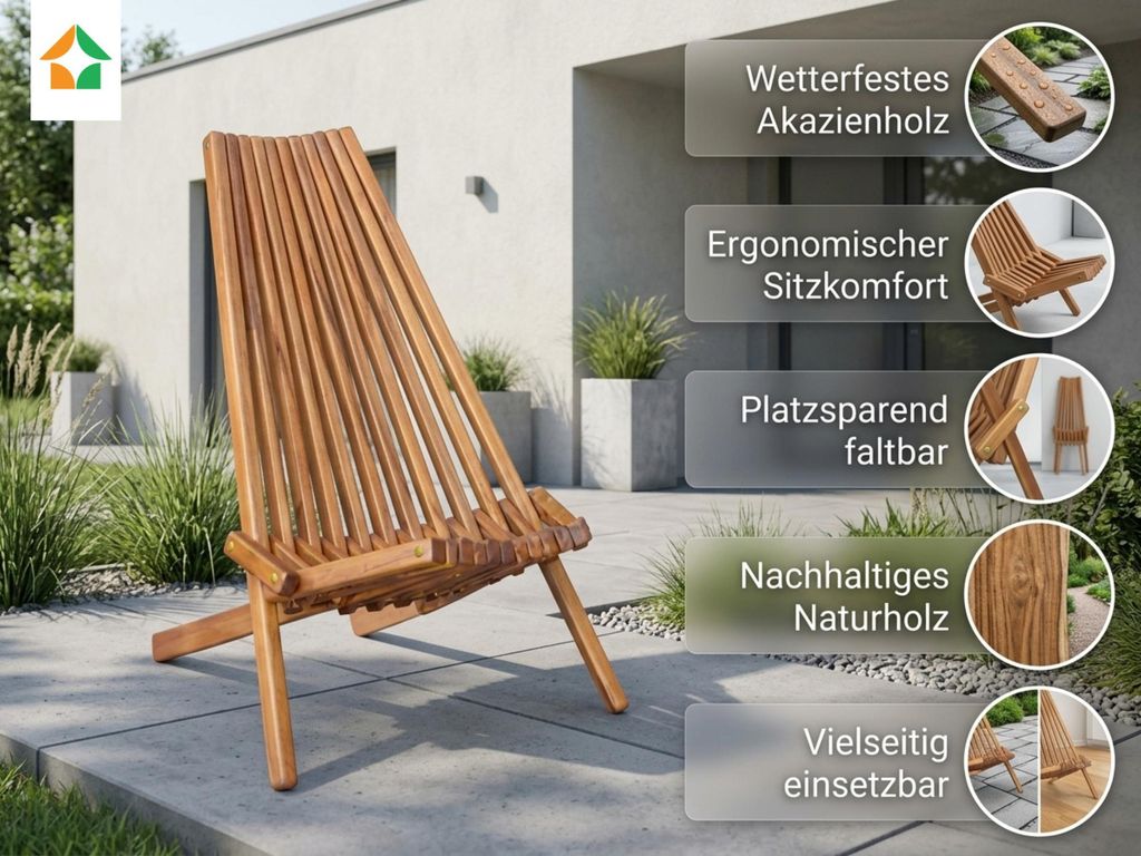 Składany drewniany leżak z drewna akacjowego, ok. 50 x 69 x Zdjęcie produktu 