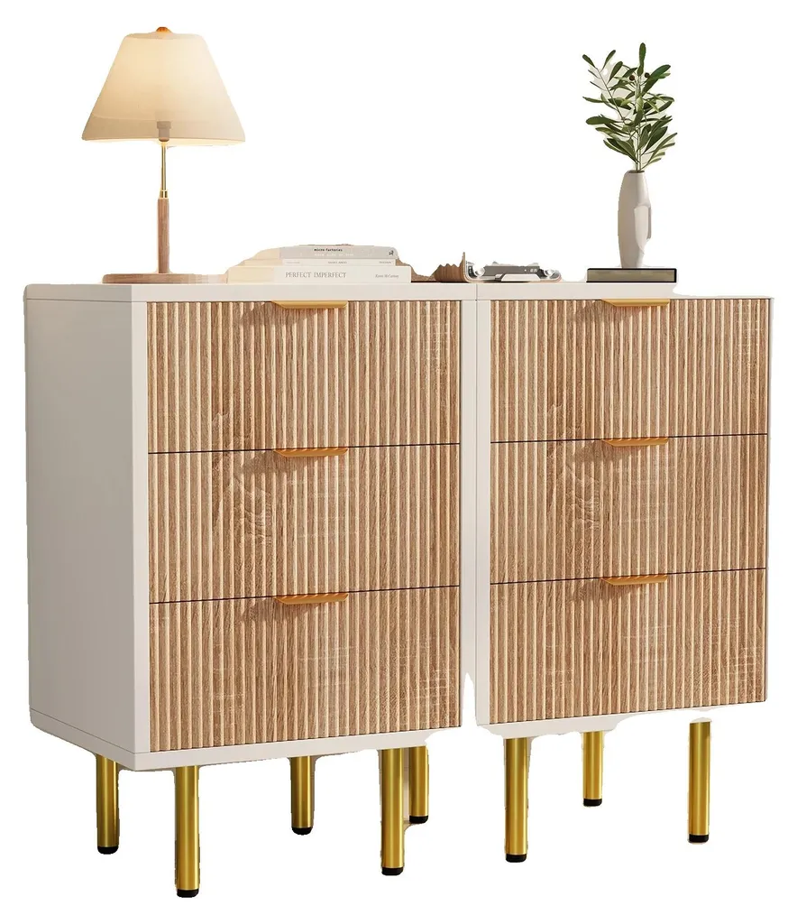 Meuble de rangement 3 tiroirs moderne, lot de 2 tables de nuit blanches
