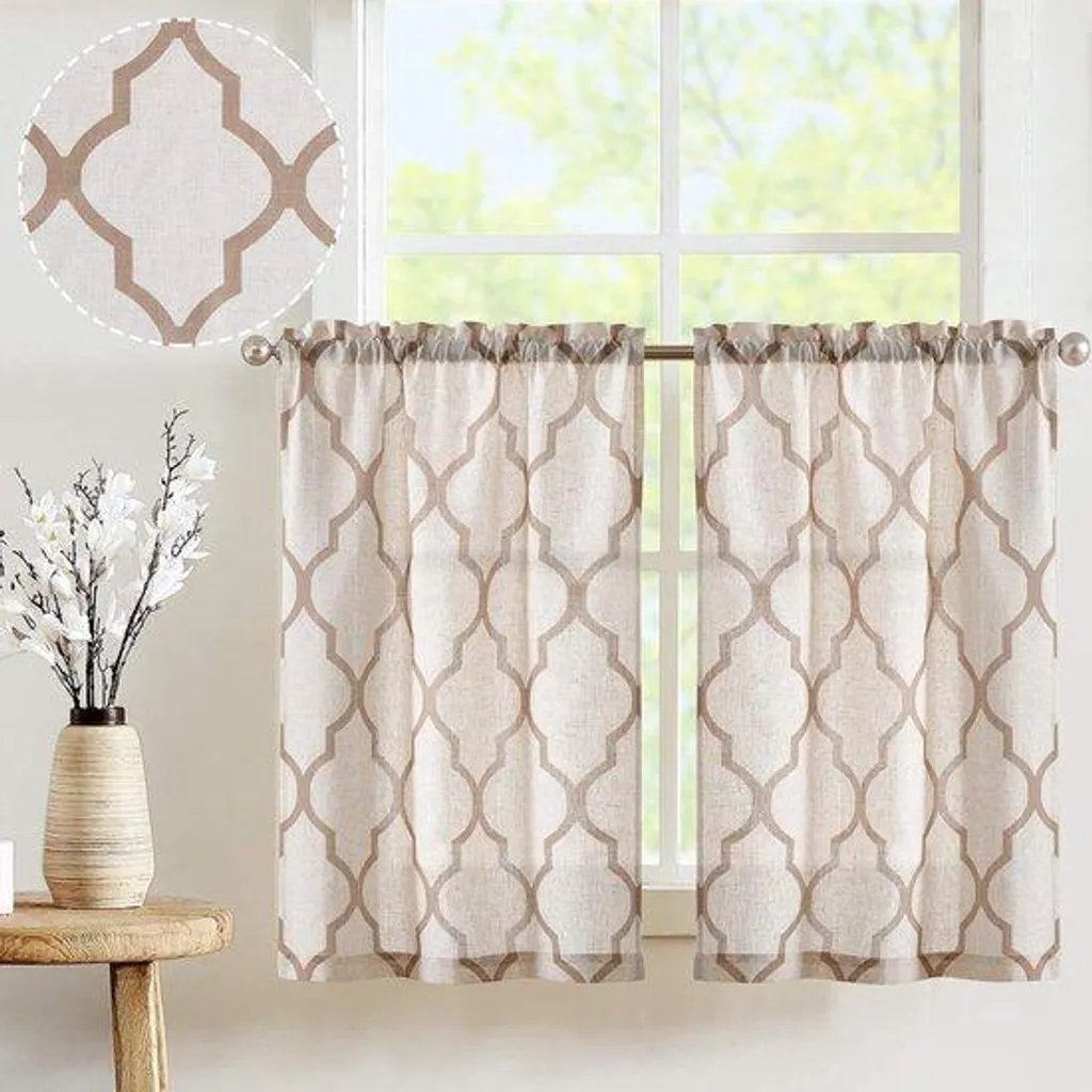 Lot de 2 Rideaux Transparents Beige Brun 65 x 60 cm pour Cadre en Bois