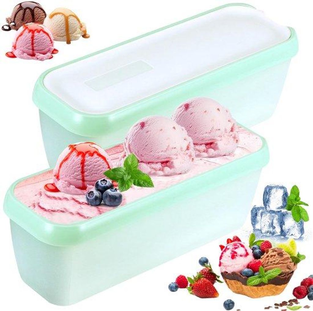 Eisfach Set aus 2 Eisbehältern, 1,5L Eisbehälter für Eis, selbstgemachte Eiswürfel mit Deckel, BPA-frei für Sorbet Gefrierbehälter (Mintgrün)