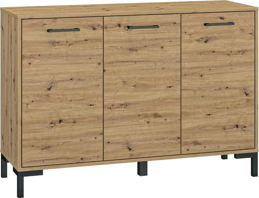 FURNLUX Anrichte Nevio Eiche Und Schwarz 120cm / Hauptfarbe: Beige / Abmessungen: 120 x 83 x 40 cm