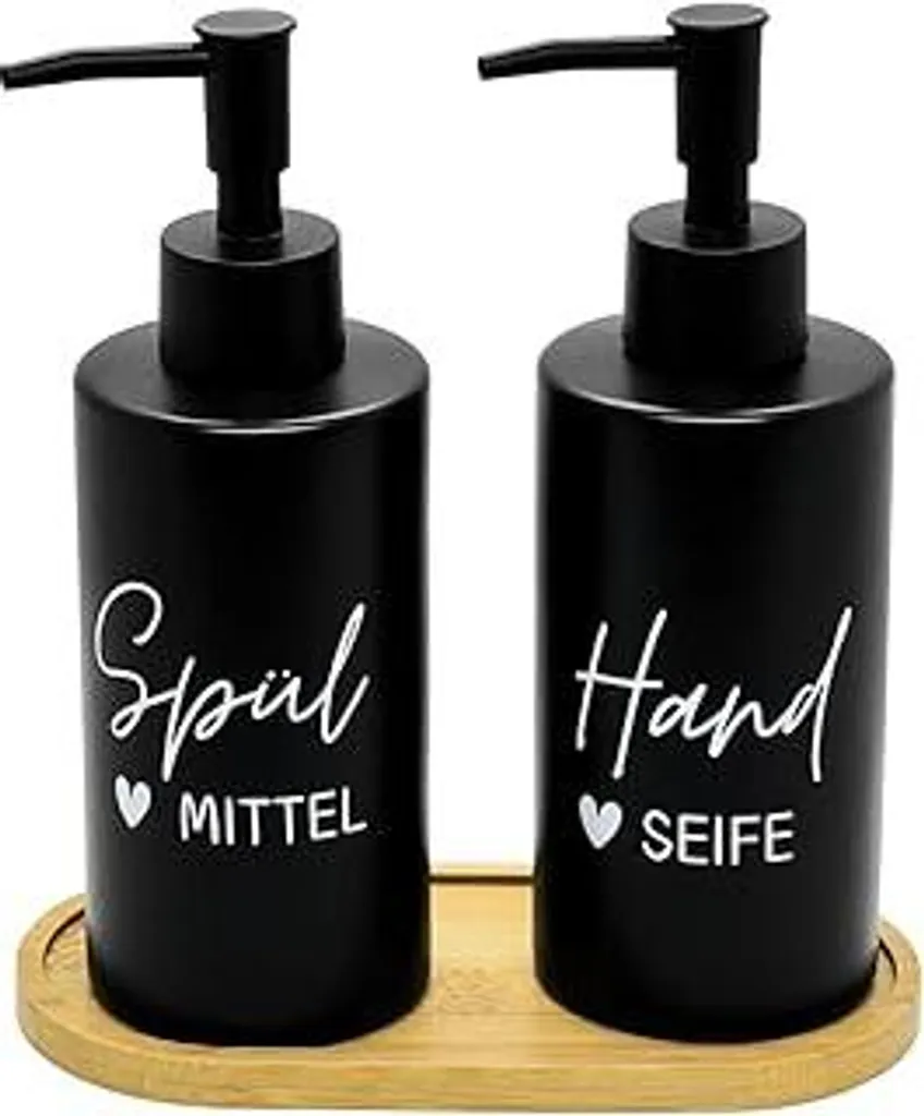 Set Dispenser Sapone Ricaricabili BoBoU Vetro Nero e Bambù 320ml