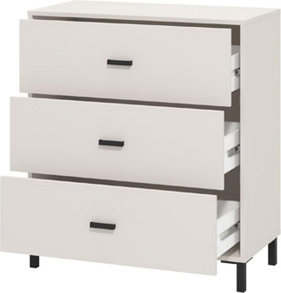 Dmora Kommode Portio 80x40x90h cm Weiß, 3 Schubladen mit Schiebetür