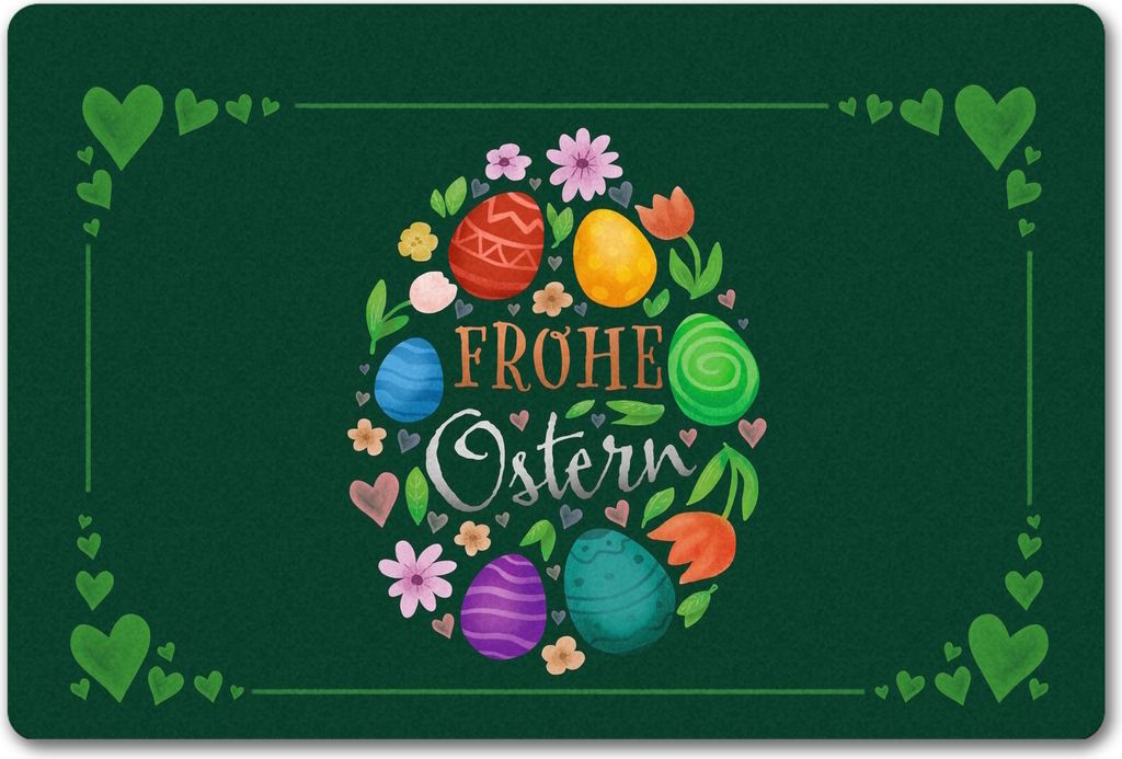 Frohe Ostern Fußmatte in 40x60 cm ohne Rand mit Frühlingsmotiven