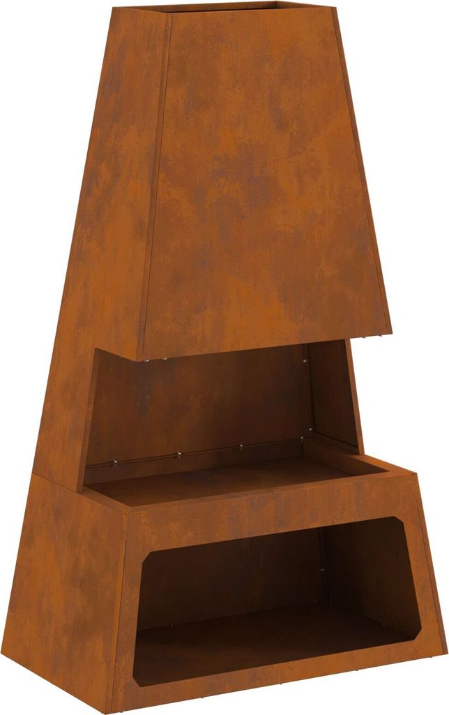 Möbel Feuerstelle mit Holzlager 60x35x100 cm Cortenstahl - Feuerkörbe & -schalen 858939