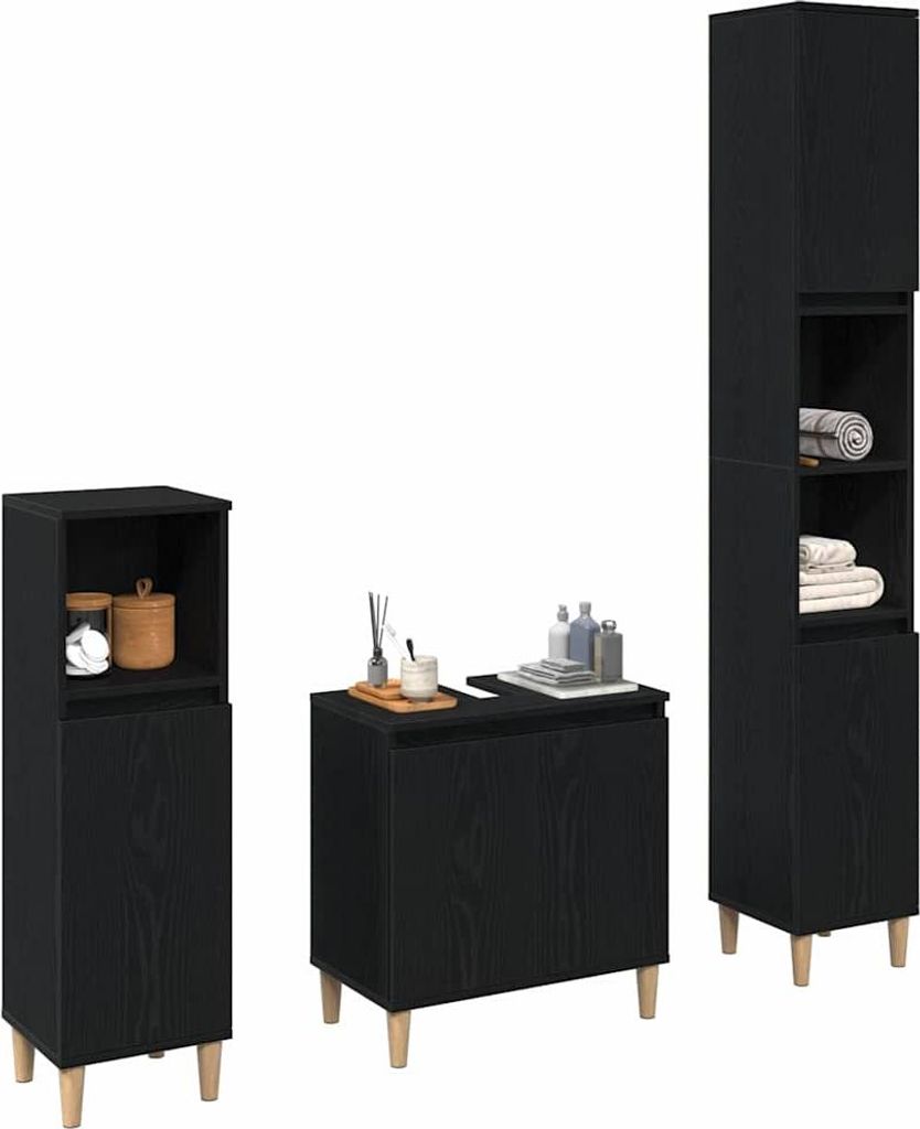 vidaXL Badezimmermöbel-Set Wandmontiert 3 pcs Schwarz Eichen-Optik