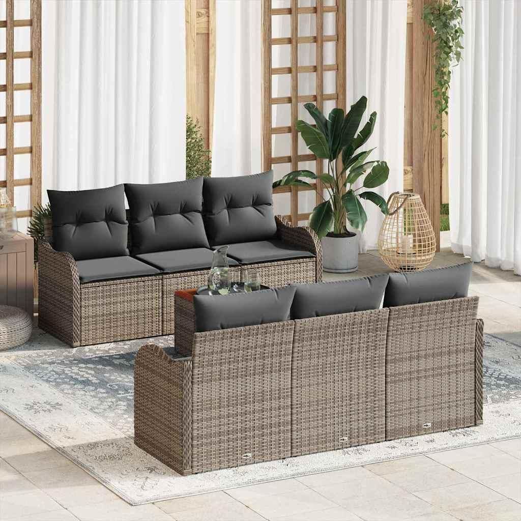 "2026 Promotion" Gartensofa-set mit Kissen - 7 pcs - Grau Poly-Rattan - Gartenmöbelset CC18892