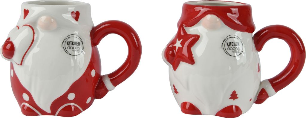 Tasse Wichtel Keramik mit Griff 11,5cm Weiß / Rot 1 Stück sortiert