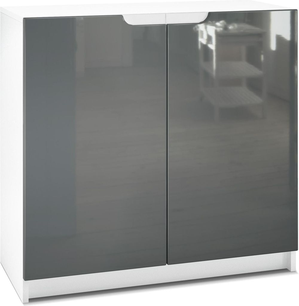 Vladon Sideboard Logan, Germany, Kommode mit 2 Türen, Weiß matt/Grau Hochglanz (82 x 78 x 37 cm)