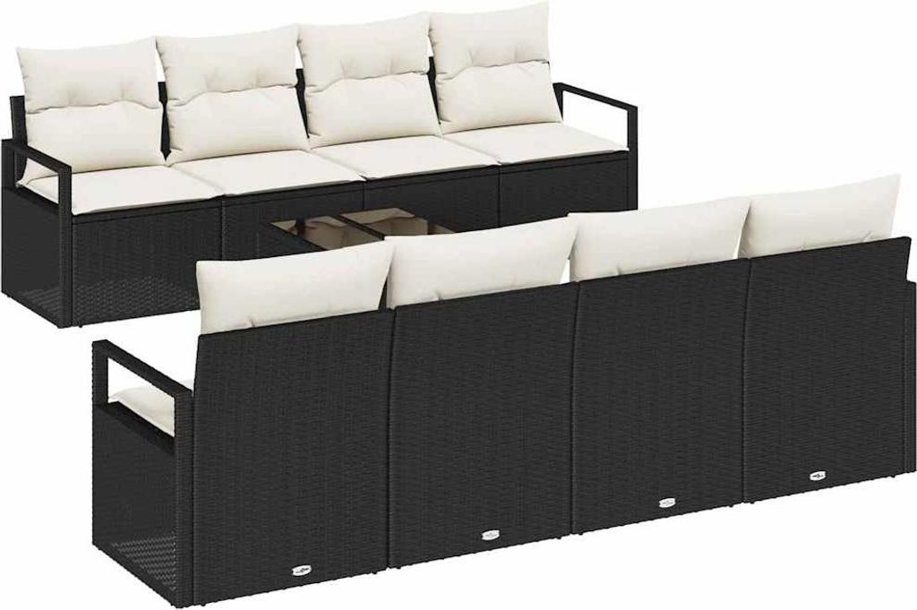 vidaXL Sofa Set mit Kissen 7 pcs Schwarz und Creme Poly Rattan