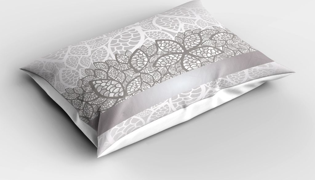 ABAKUHAUS Grau Kopfkissenbezug, Spitze inspiriert Blumenmotive Braut Zusammensetzung stilisierte Blätter Hochzeit Thema, 40x80 cm, Grau Hellgrau W...