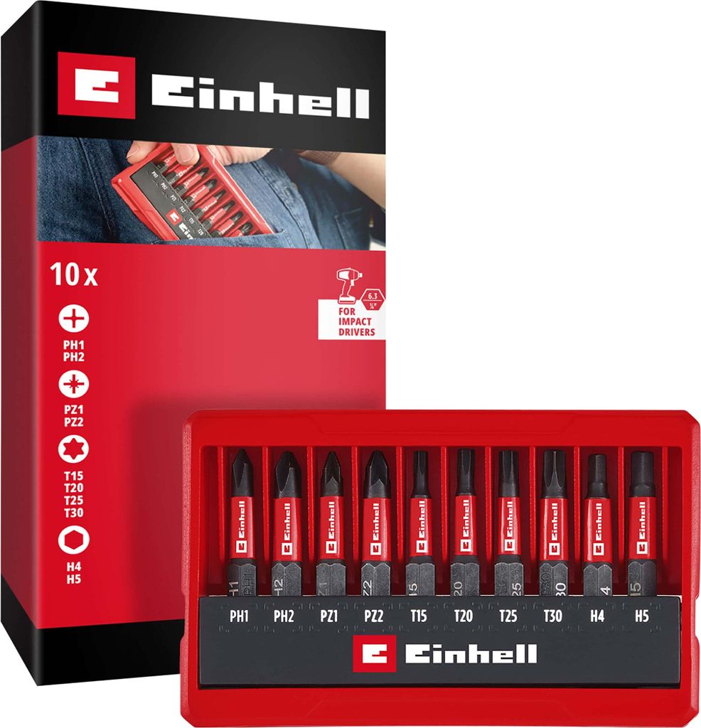 Einhell Impact Bit Taschenbox 10tlg 118653 Bit set 1/4 (6.3 mm), PH, PZ, TORX, Allen