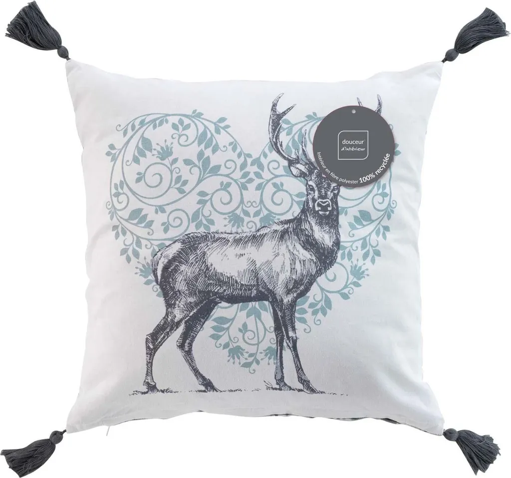 Coussin en coton imprimé 40x40 cm : finitions franges et style bohème