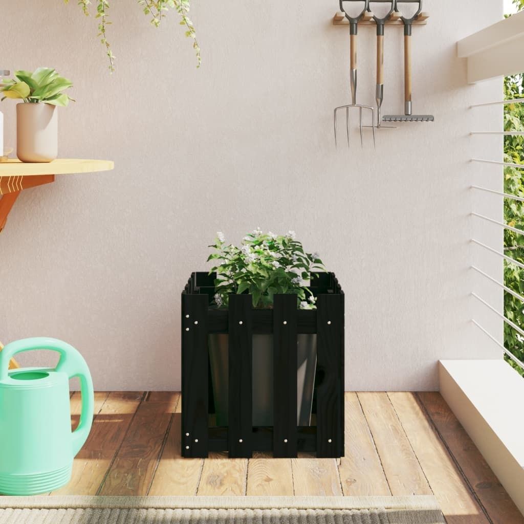 Maison Exclusive - Pflanzkübel Lattenzaun-Design Schwarz 40x40x40 cm Kiefernholz
