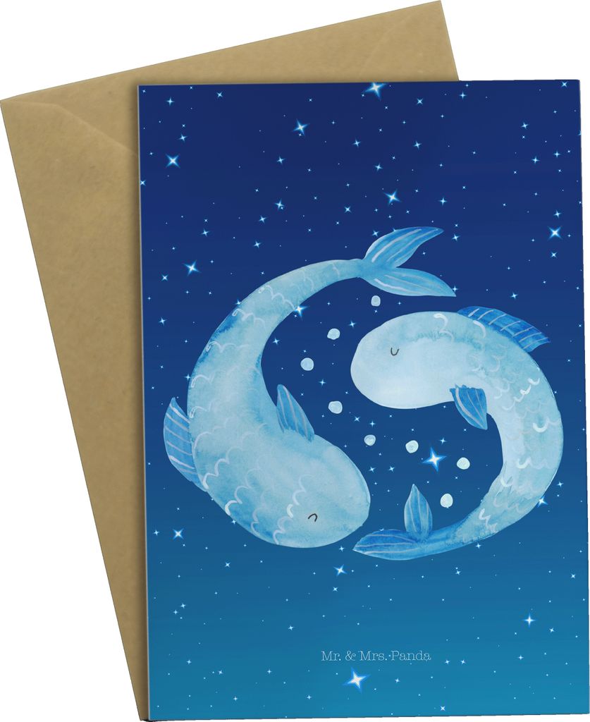 Mr. & Mrs. Panda Grußkarte Sternzeichen Fische - Sternenhimmel Blau - Geschenk, Geburtstag Februar, Sternbild, weihnachtskarten, März, Fisch, ein...