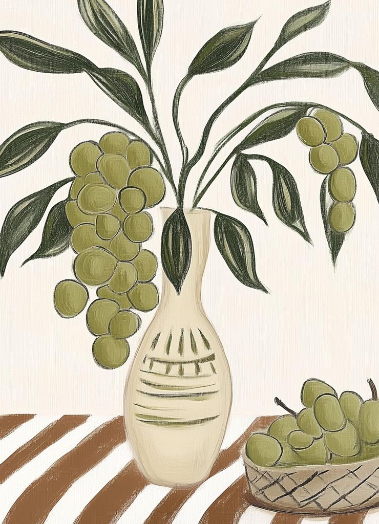Plakat 13x18cm Trauben Minimalistisch, Skandinavischer Stil, Boho