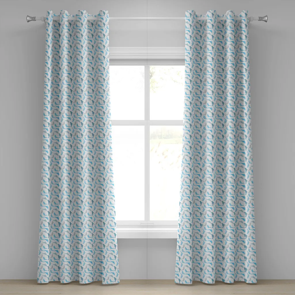 Rideau pour chambre enfant ou salon thème marin 280x245 cm bleu gris