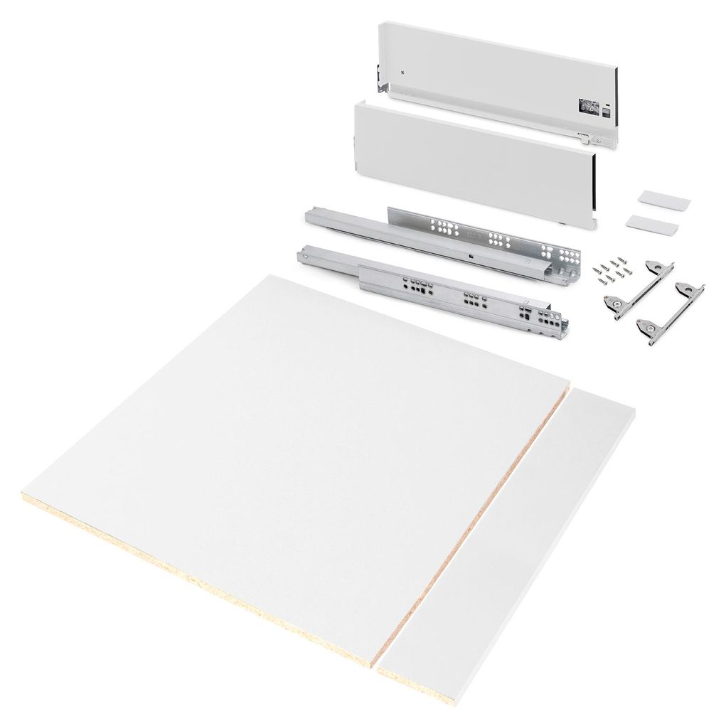 Emuca Schubladegarnitur Vertex für Küche oder Badezimmer mit 3D-Verstellung, Höhe 178mm, mit Spanplatten, Modul 600mm, Weiß lackiert