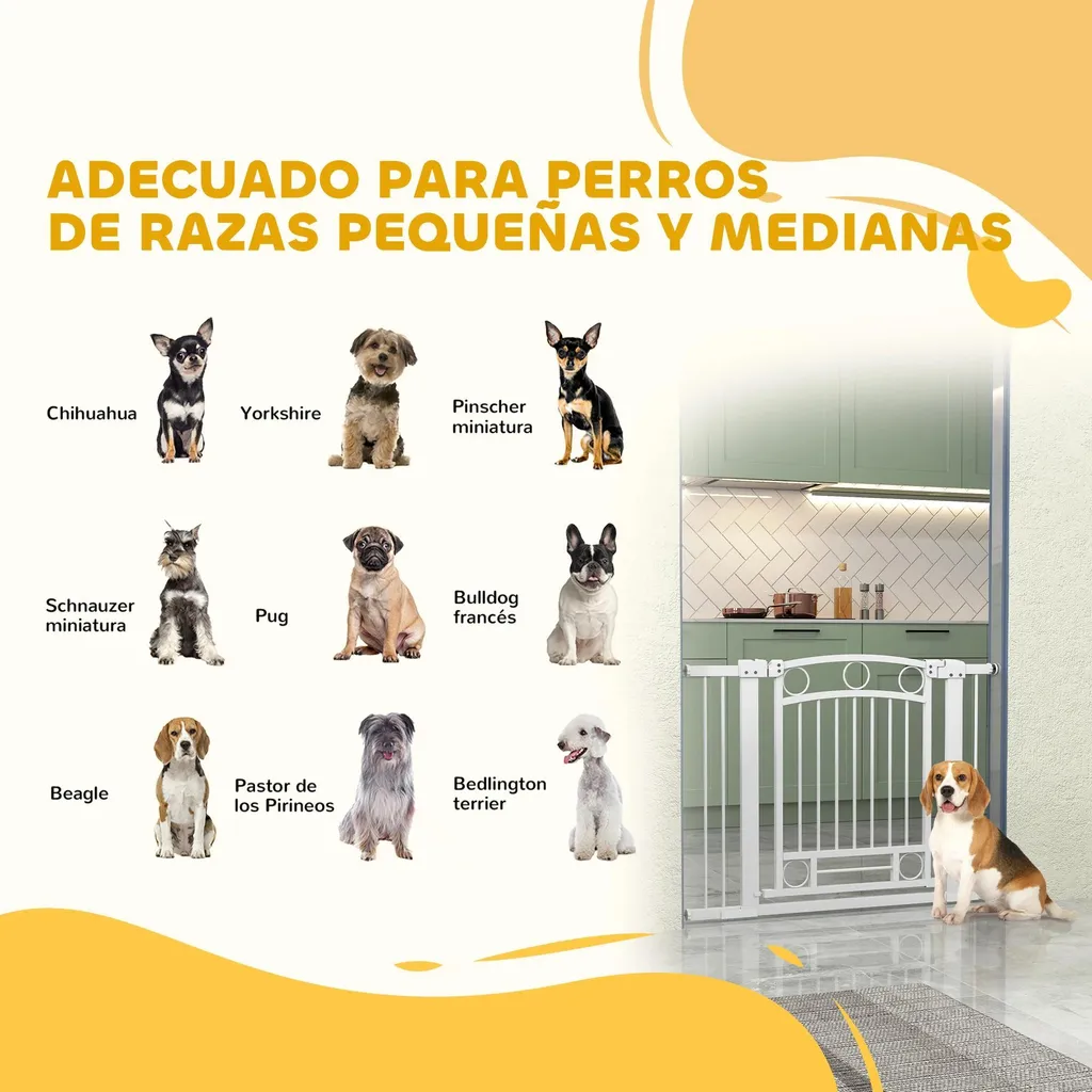 Barrière pour chiens avec 2 extensions réglable en métal blanc Taille S