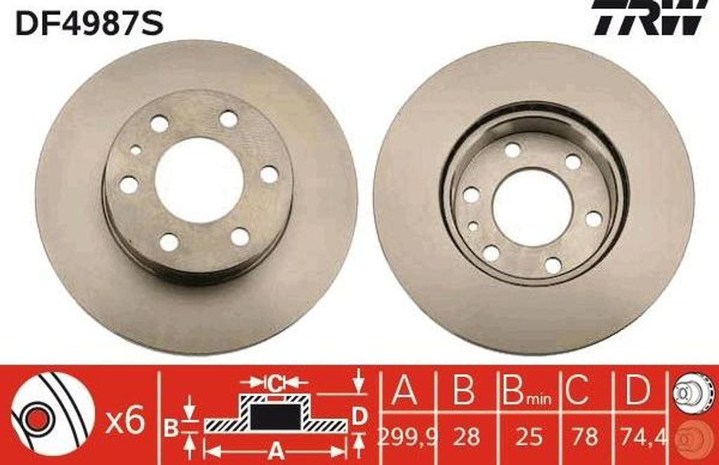 TRW DF4987S Bremsscheibe OE 504121605 kompatibel mit Daily