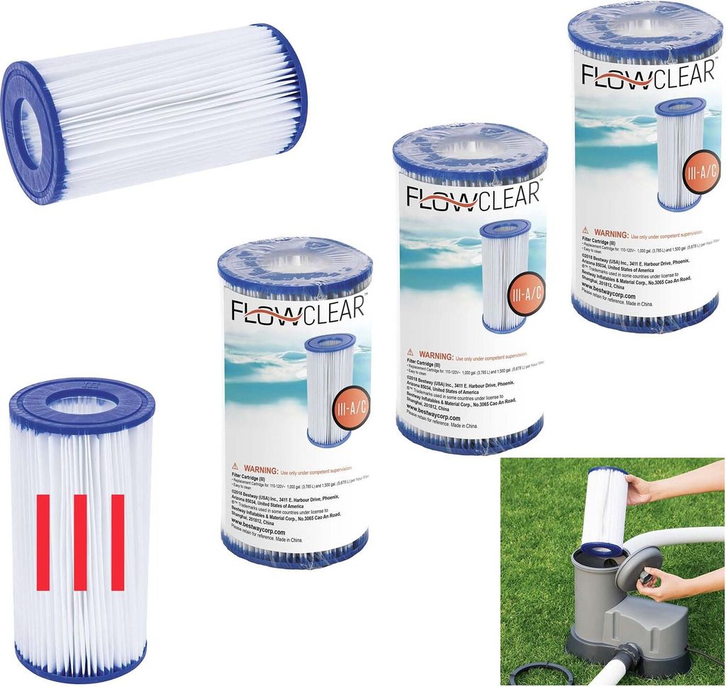 SET: Bestway 58012 - Flowclear Filterkartusche Gr. 3 / III - Ersatzfilter Filterpatrone - 3er Set