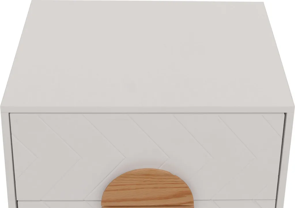 Petite commode de nuit blanche et table d'appoint design bois chevrons - 10