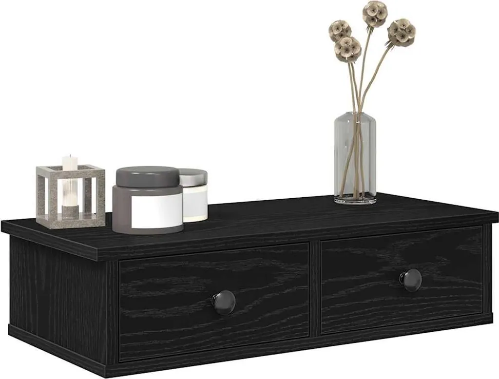 Scaffalatura a Parete vidaXL Nera 60cm - Mobile con Cassetti Pratico - 2