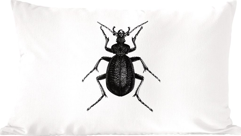 MuchoWow Zierkissen Sofakissen Wohnzimmer Dekokissen 60x40 cm Schwarz und weiß - Käfer - Vintage - Insekten - Kopfkissen - Polster mit Foto
