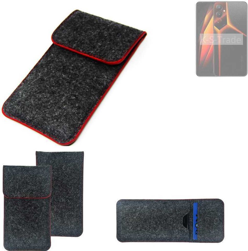K-S-Trade Handy Schutz Hülle kompatibel mit Tecno Pova 4 Schutzhülle Handyhülle Filztasche Pouch Tasche Case Sleeve Filzhülle dunkelgrau roter