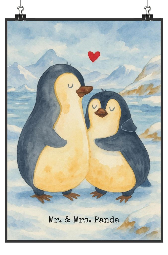 Mr. & Mrs. Panda Bild Pinguin umarmen Design DIN A4 - Weiß - Geschenk, Verknallt, Hochzeitstag, Designposter, Umarmung Verliebt, Paar, Kunstdruck,...