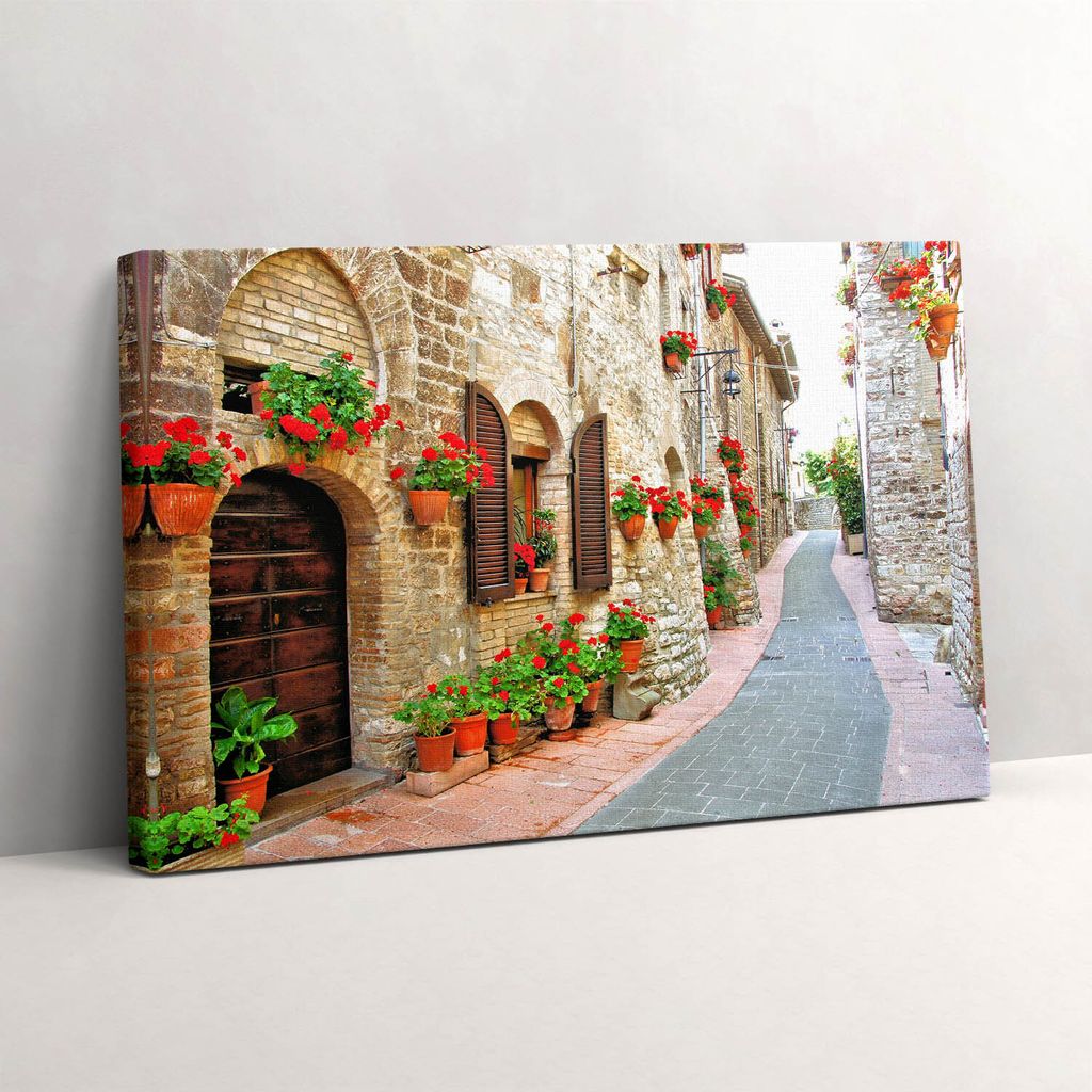 Malerische Straße mit Blumen – Leinwandbild Wandbild – 60x40 cm – Leinwandbilder – Wandbilder – Schlafzimmer – Flur