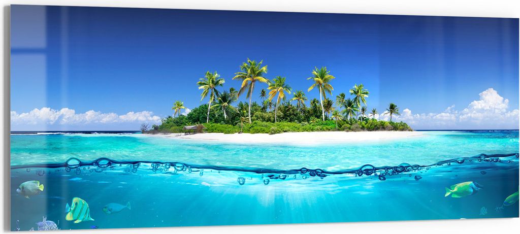 DEQORI Glasbild Acryl 125x50 cm 'Insel im tropischen Meer' Wandbild Bild modern Deko