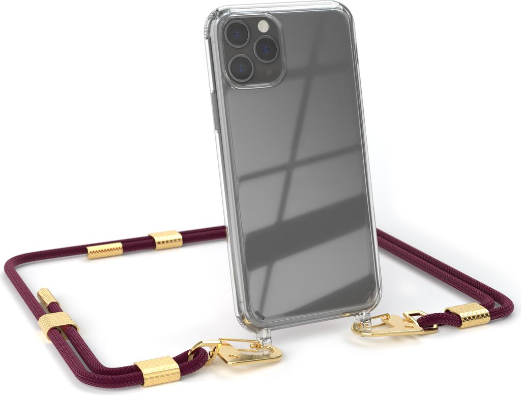 EAZY CASE Handykette für Apple iPhone 11 Pro, Transparente Silikonhülle mit Band, Clear Case, abnehmbar in Rot
